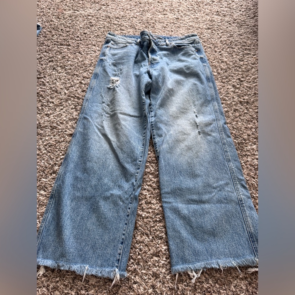 Express Relaxed Straight Blue Crop Jeans
